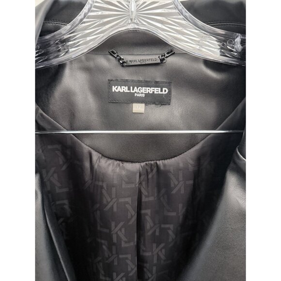 Karl Lagerfeld Black Leather Jacket w Button Details Women's Size 12 NWOT Paris - Picture 2 of 11